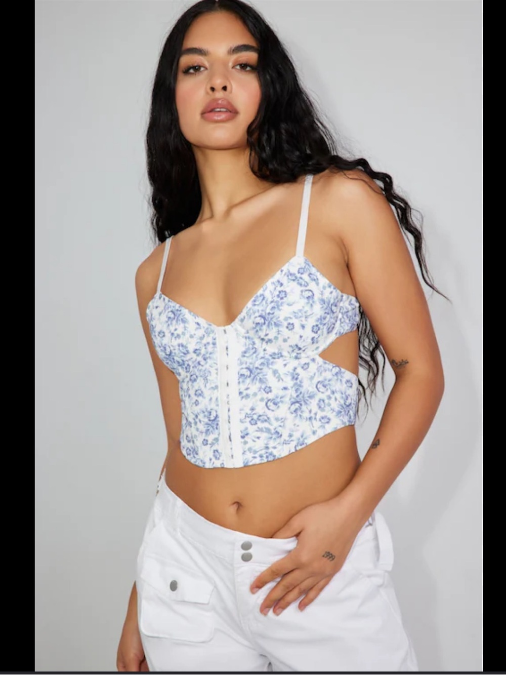 Garage Bianca Cut-Out Corset Top in Blue Floral sz S